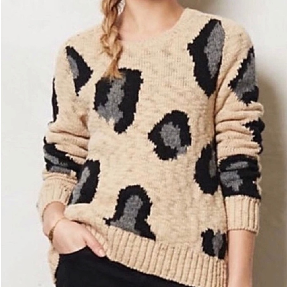 Anthro Sleeping on Snow Leopard Print Sweater LG